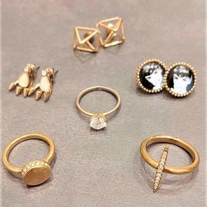 A Collection of Beautiful Gold (Costume Jewellery) Rings and Earrings from Blue